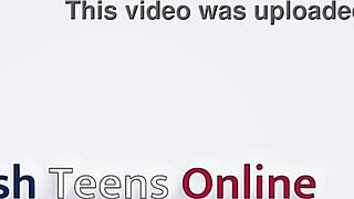 British college hottie sucks anonymous cock at milking table close up.