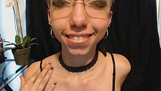 Cute Goth Teen Spits and Drools on Nude Lipstick Seductively