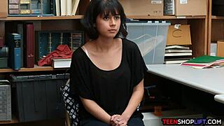 i caught this teen shoplifter and she reluctantly blew me in the shop