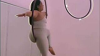 See how this bisexually inclined slut performs a pole dancing routine with the help of her heels and aerial hoops