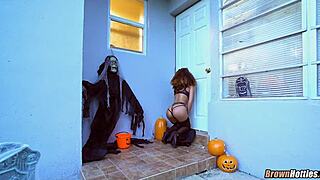 halloween glory hole fun with sexy black teen hottie