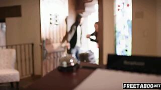 nicole doshi rides bf's brother's huge shaved cock behind his back on freetaboo net