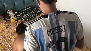 Intimate encounter with stepfather's friend in the bedroom.