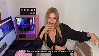 Hey, watch this blonde tease on camera