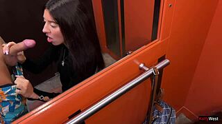Risky Public Anal in Elevator with POV Blowjob and Cum on Ass