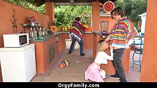 I’m pounding my petite 18+ stepsister while stepdad’s blindfolded. Wild orgyfamily night!