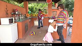 I’m pounding my petite 18+ stepsister while stepdad’s blindfolded. Wild orgyfamily night!