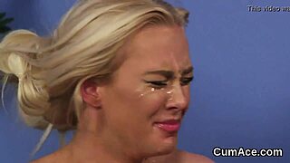 Hot Looker Gets Bold Facial Cumshot Sucking Love Juice