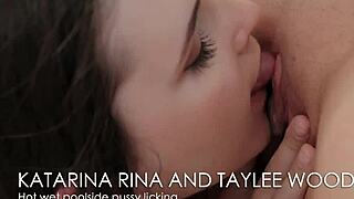 Intense Lesbian Action With Katarina Rina And Taylee Wood Poolside.