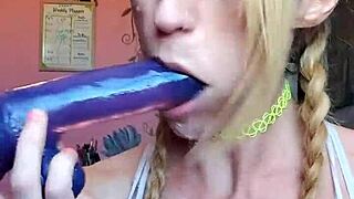 Vanessa Hastings performs messy spit face dildo deepthroat