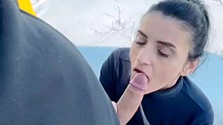 Sucking his cock at -10 degrees, he warms my tongue with hot cum in doggystyle