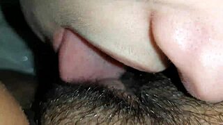 lesbian hairy pussy eating close up, so wet and tasty