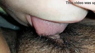 lesbian hairy pussy eating close up, so wet and tasty