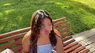 casting a young petite university student with small tits, licking and slapping in interview