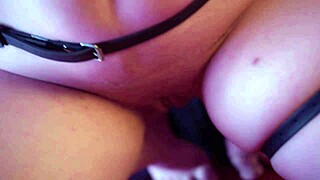 Lewd lady bound in handcuffs sucks big cock with sloppy deepthroat!