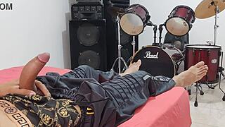 This tall amateur man dominates the camera with his monster cock masturbation session