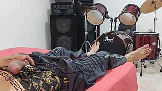 This tall amateur man dominates the camera with his monster cock masturbation session