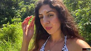 Hot cum dripping on my face during public beach walk!