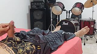 This tall amateur man dominates the camera with his monster cock masturbation session