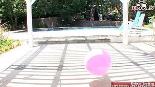 Busty 18yo Brunette with Natural Tits Rocks Colorful Socks