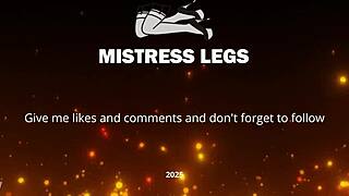 goddess teases with big booty and feet in white stockings on red couch