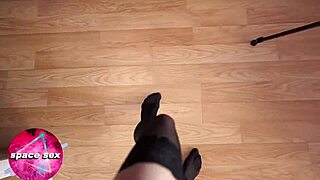 Young teen fingers pussy in stockings to orgasm.