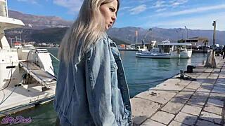 during a romantic outdoor walk, she orgasms with a remote controlled vibrator in her pussy