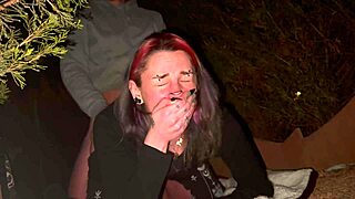 Public creampie adventure unfolds in a steamy outdoor vlog scene.