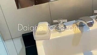 Feeling excited with classmate in dorm bathroom.