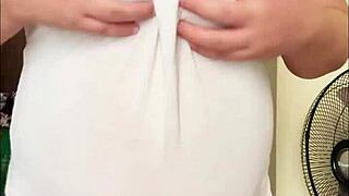 pregnant arab chick shows off big belly and milky boobs on cam