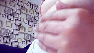 The horny latina housewife plays with her big natural tits in close-up solo scenes