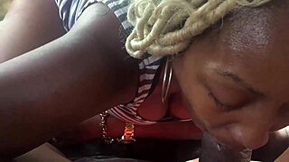 ebony babe sucks cock in the car backseat