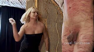 young debtor shows collector real squirt in garden