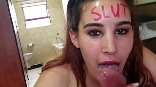 Lipstick slut face fucked and spat on!