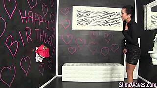 slime drenched babe gets messy facial at gloryhole