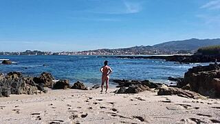 I'm a Curvy Nudist Showing Hairy Pussy Beachside