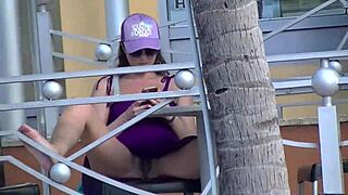 Helena Price flashes her pussy in public with daring upskirt moves!