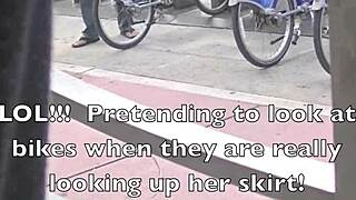 Helena Price flashes her pussy in public with daring upskirt moves!