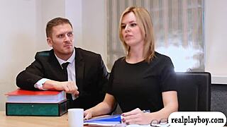 busty office woman gets fingered and fucked hard in the workplace