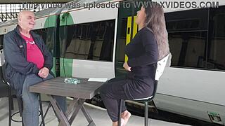 Let us play a game with gaping ass and ripped clothes outdoors