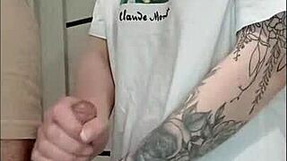 Stepmom's friend jerks off my dick at a house party with neighbors nearby