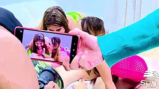 these two sluts love a big cock fucking and sucking hard with the pervert - threesome with frotinha samantha and lary bts