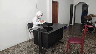 the doctor has sex with his secretary in the customer service office she rides him very sensually on the desk at work