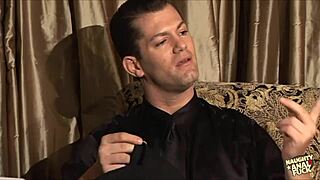 the busty babe got horny from the striptease and joined a threesome with double penetration