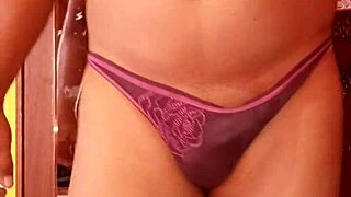 Modeling wife's nylon panties with dildo