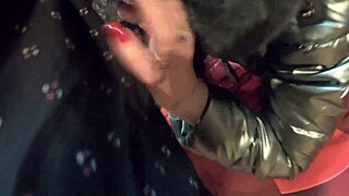 Stepmom gets face-fucked with cum on shiny down-jacket in wild preview.