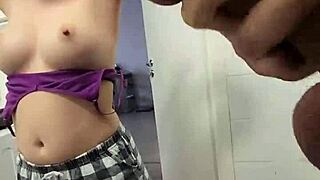 Stepsister Spies Stepbrother Jerking On Her Tits In Shower