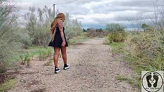 Ebony Big Ass and Tits Flash in Upskirt Sneakers