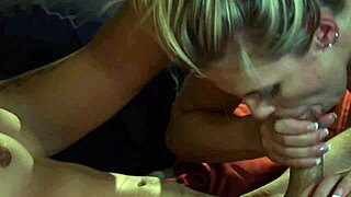 Scarlet Red watches her stud cum all over her sweaty tits