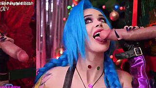 X-Mas glory hole with Jinx cosplay.